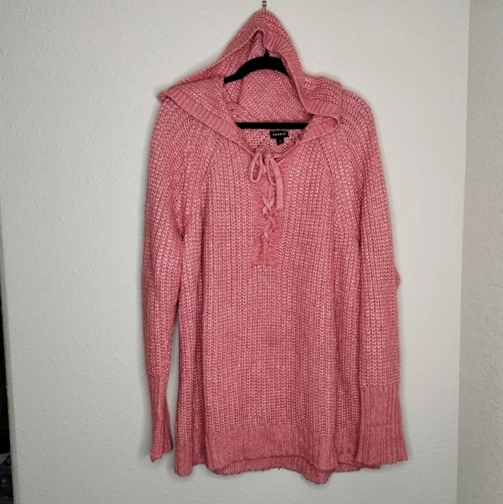 Torrid Chunky Pullover Hooded Raglan Sweater Rose Plus Size 3X